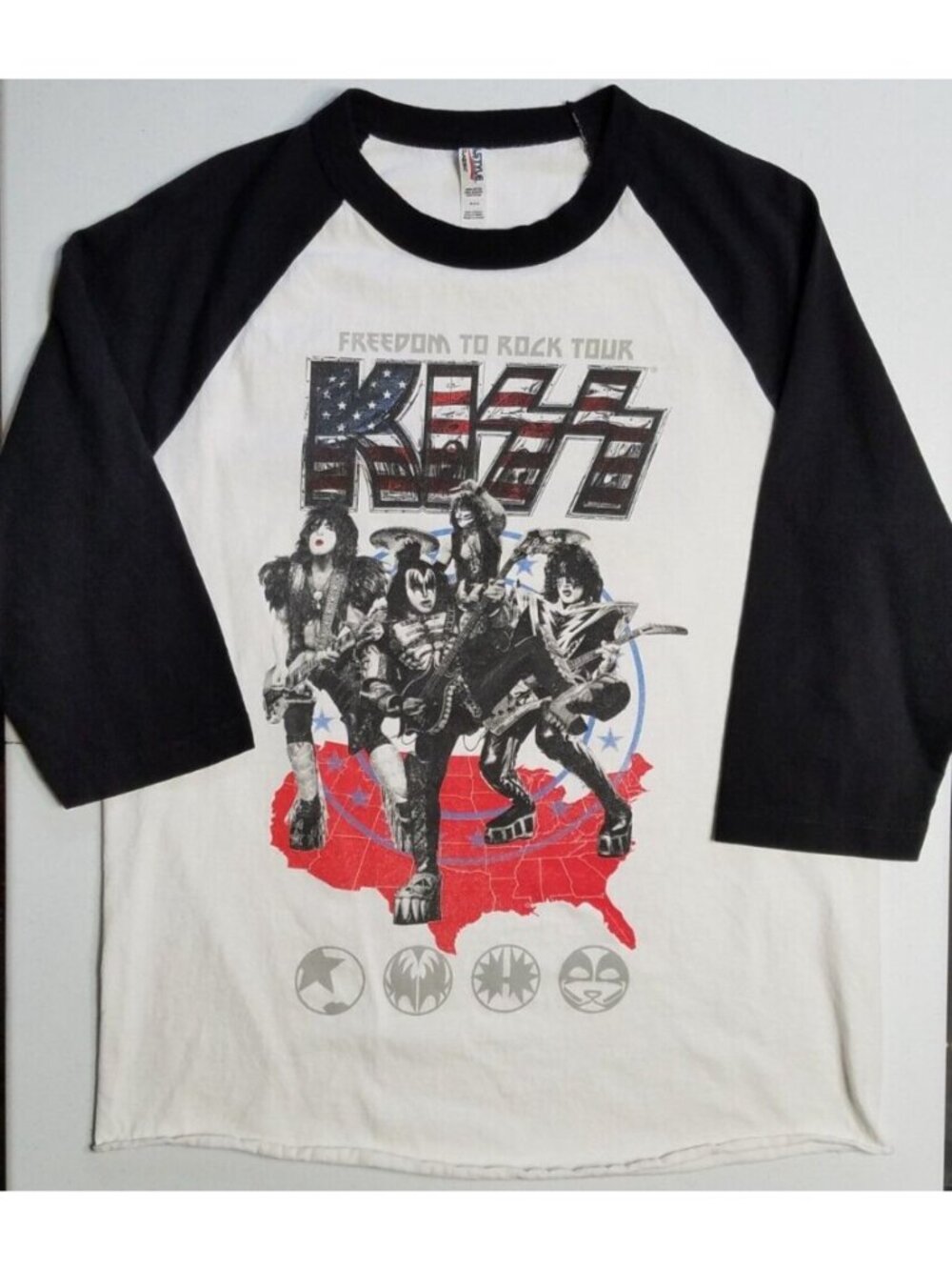 KISS 2016 Freedom To Rock Tour Raglan Black/White Graphic Tee Shirt Men's Medium